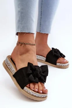 Klapki Na Platformie|Klapki Damskie Klasyczne>Boto Damskie Klapki Na Platformie Z Kokardą Czarne Aflia Czarny