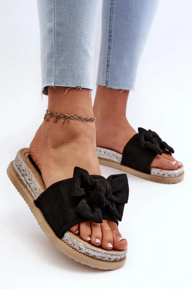 Klapki Na Platformie|Klapki Damskie Klasyczne>Boto Damskie Klapki Na Platformie Z Kokardą Czarne Aflia Czarny