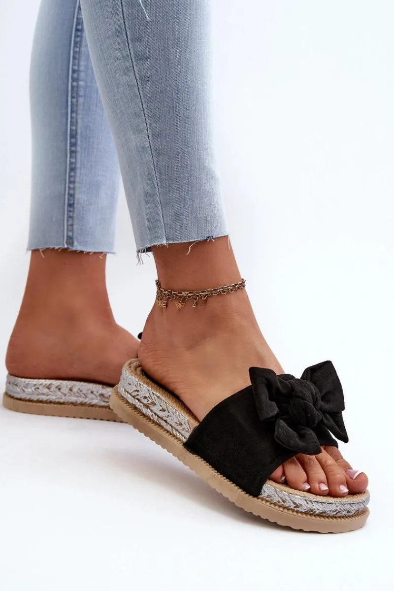 Klapki Na Platformie|Klapki Damskie Klasyczne>Boto Damskie Klapki Na Platformie Z Kokardą Czarne Aflia Czarny