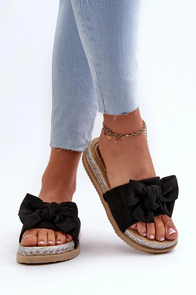 Klapki Na Platformie|Klapki Damskie Klasyczne>Boto Damskie Klapki Na Platformie Z Kokardą Czarne Aflia Czarny