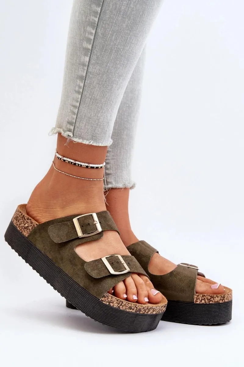 Online Damskie Klapki Na Platformie Z Klamrami Zielone Lolpey Damskie Klapki Korkowe|Klapki Damskie Klasyczne