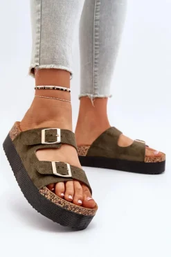 Online Damskie Klapki Na Platformie Z Klamrami Zielone Lolpey Damskie Klapki Korkowe|Klapki Damskie Klasyczne