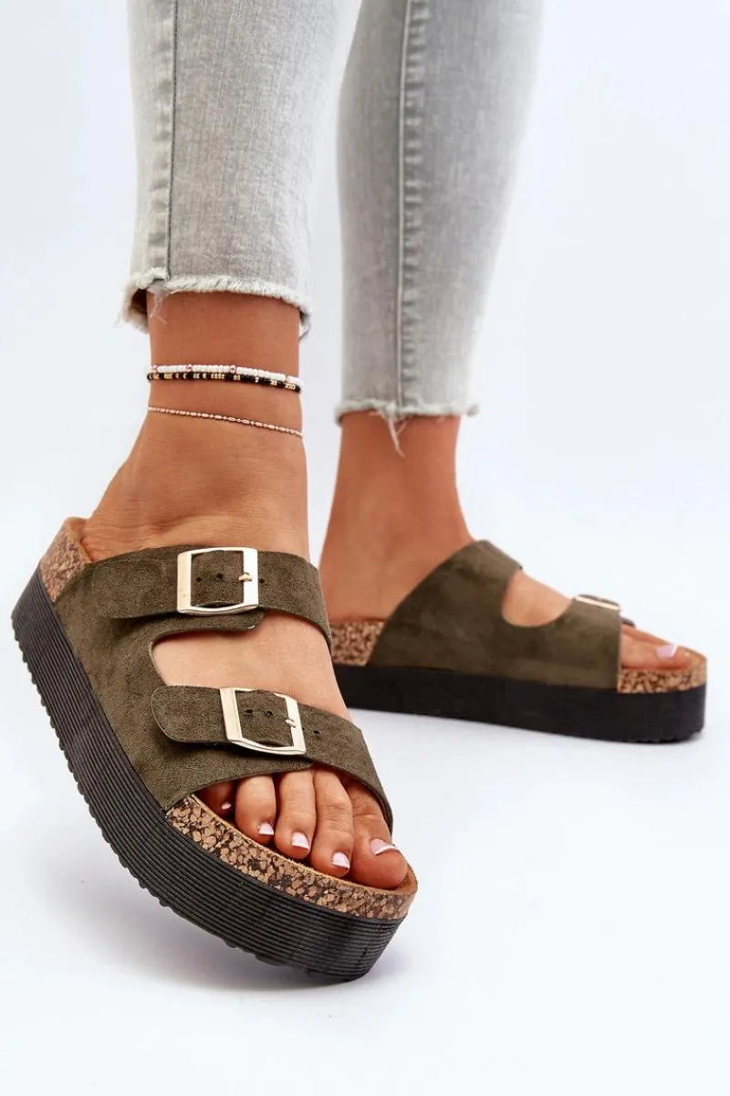 Online Damskie Klapki Na Platformie Z Klamrami Zielone Lolpey Damskie Klapki Korkowe|Klapki Damskie Klasyczne