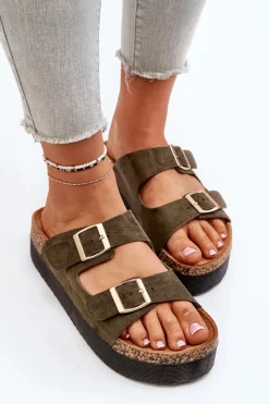 Online Damskie Klapki Na Platformie Z Klamrami Zielone Lolpey Damskie Klapki Korkowe|Klapki Damskie Klasyczne