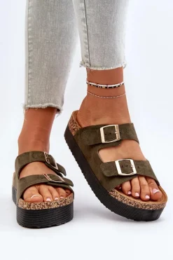 Online Damskie Klapki Na Platformie Z Klamrami Zielone Lolpey Damskie Klapki Korkowe|Klapki Damskie Klasyczne