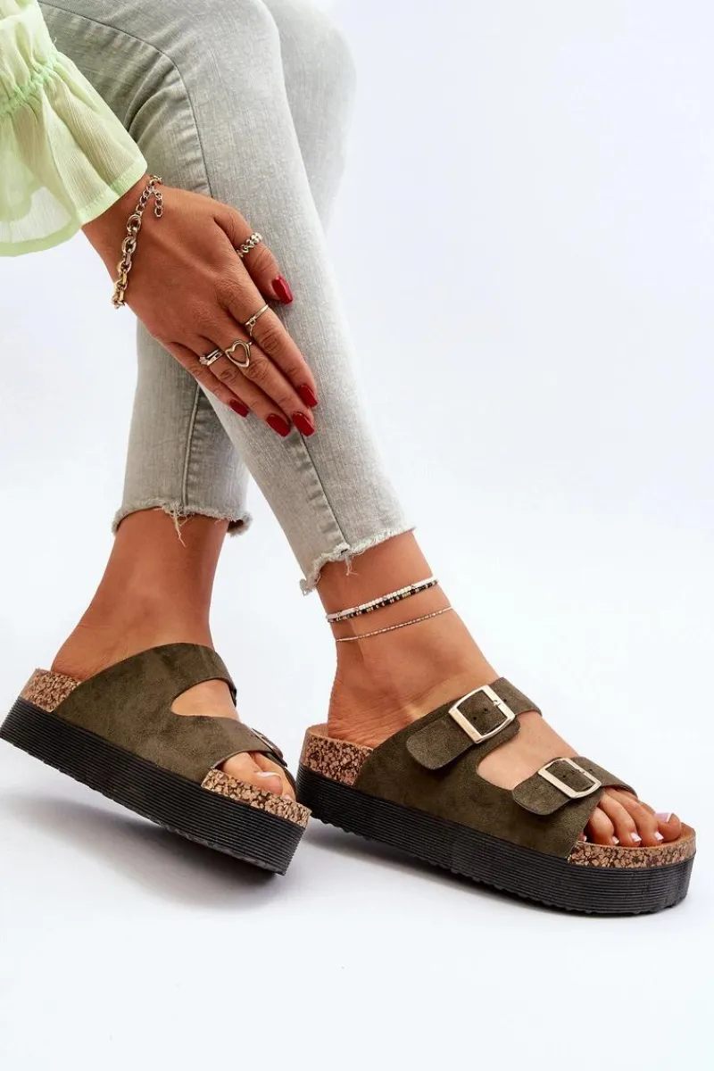 Online Damskie Klapki Na Platformie Z Klamrami Zielone Lolpey Damskie Klapki Korkowe|Klapki Damskie Klasyczne