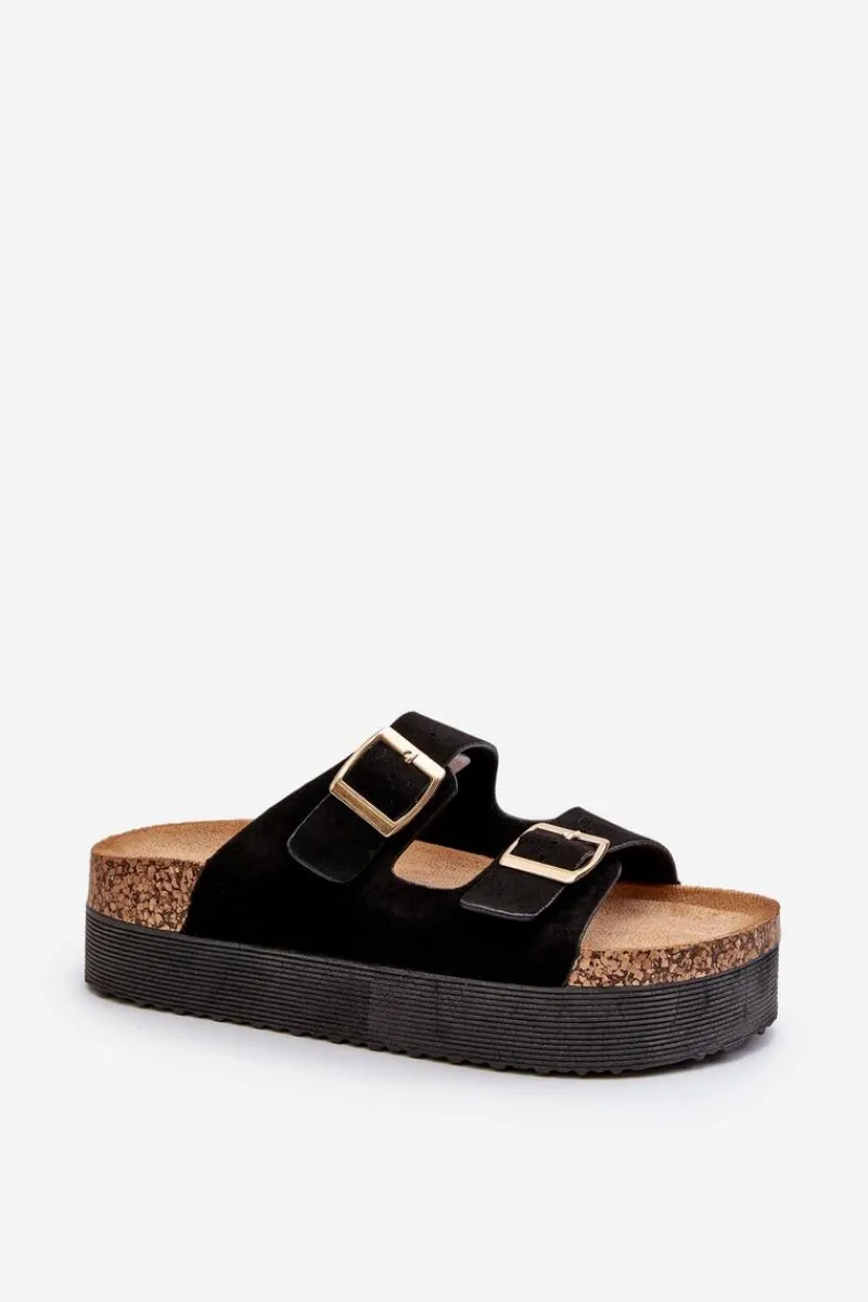 Klapki Korkowe|Klapki Damskie Klasyczne>Boto Damskie Klapki Na Platformie Z Klamrami Czarne Lolpey