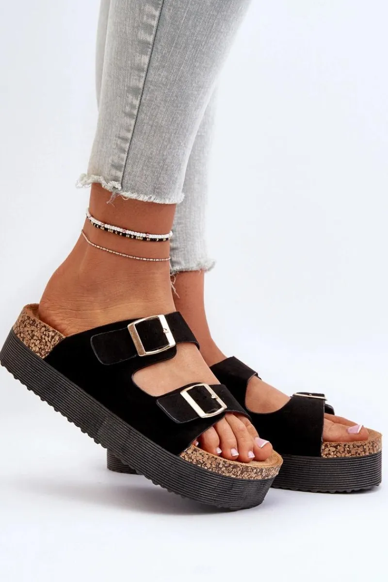 Klapki Korkowe|Klapki Damskie Klasyczne>Boto Damskie Klapki Na Platformie Z Klamrami Czarne Lolpey