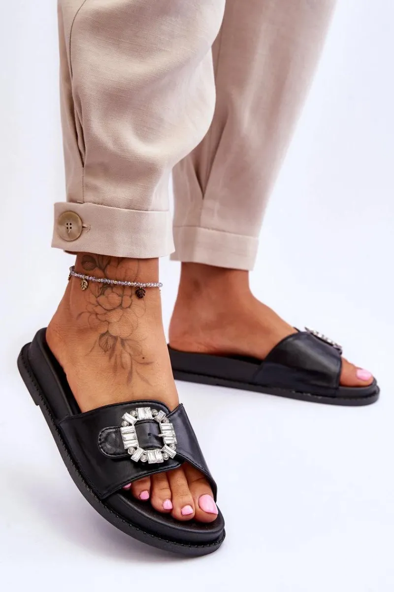 Best Damskie Klapki Na Platformie Z Ozdobą Czarne Beneca Damskie Klapki Na Platformie