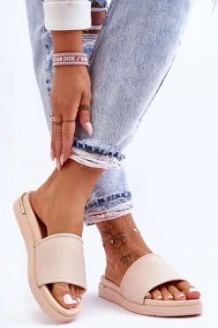 Discount Damskie Klapki Na Platformie Big Star LL274933 Beżowe Damskie Klapki Damskie Big Star|Klapki Na Platformie