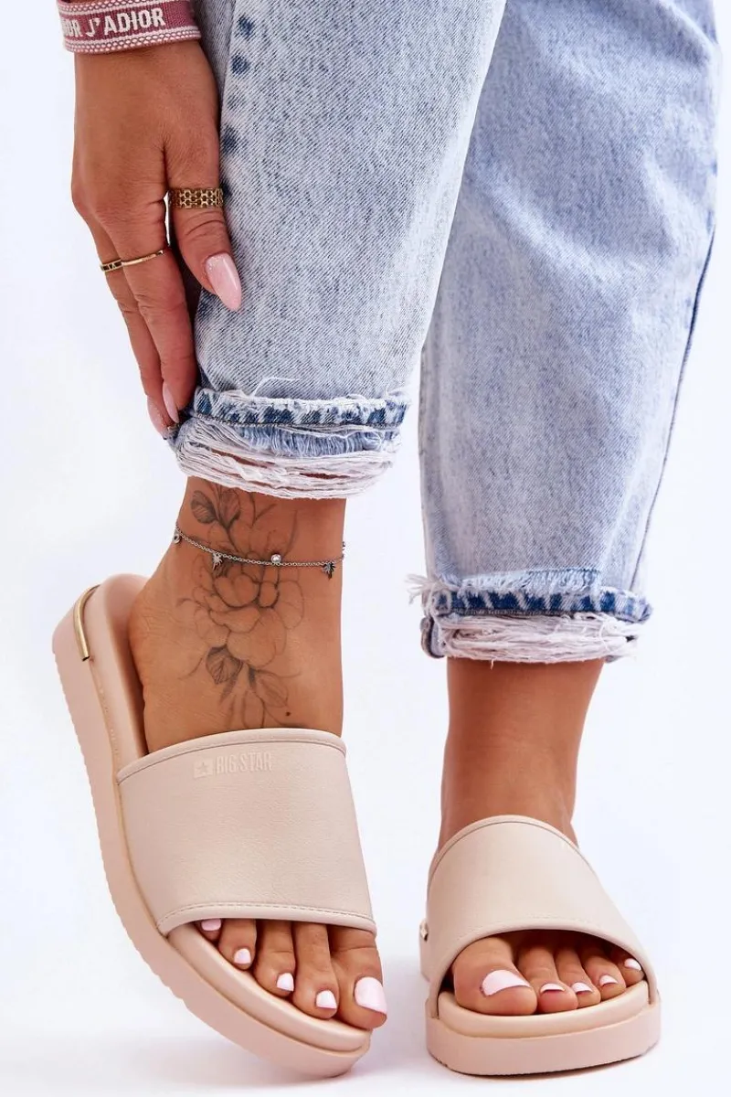 Discount Damskie Klapki Na Platformie Big Star LL274933 Beżowe Damskie Klapki Damskie Big Star|Klapki Na Platformie