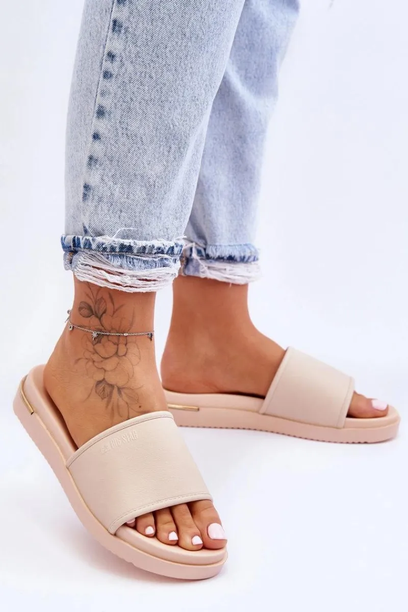 Discount Damskie Klapki Na Platformie Big Star LL274933 Beżowe Damskie Klapki Damskie Big Star|Klapki Na Platformie