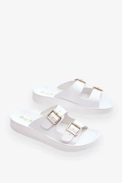 Sale Damskie Klapki Na Platformie Z Paskami Białe Clever Damskie Klapki Na Platformie|Klapki Damskie Klasyczne