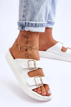 Sale Damskie Klapki Na Platformie Z Paskami Białe Clever Damskie Klapki Na Platformie|Klapki Damskie Klasyczne