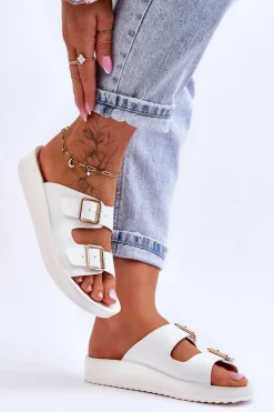 Sale Damskie Klapki Na Platformie Z Paskami Białe Clever Damskie Klapki Na Platformie|Klapki Damskie Klasyczne