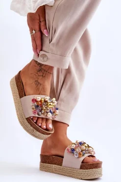 New Damskie buty S.Barski Damskie Klapki Na Platformie S.Barski KV-578-1 Nude