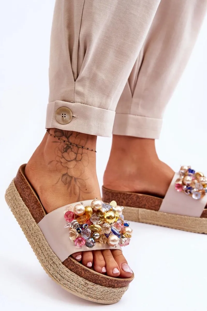 New Damskie buty S.Barski Damskie Klapki Na Platformie S.Barski KV-578-1 Nude