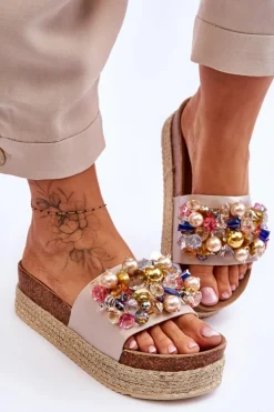 New Damskie buty S.Barski Damskie Klapki Na Platformie S.Barski KV-578-1 Nude