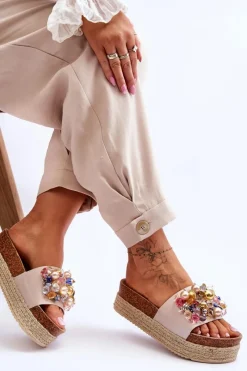 New Damskie buty S.Barski Damskie Klapki Na Platformie S.Barski KV-578-1 Nude