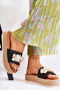 Clearance Damskie Klapki Na Platformie Z Muszelkami Czarne Tolia Damskie Klapki Na Platformie|Klapki Damskie Klasyczne