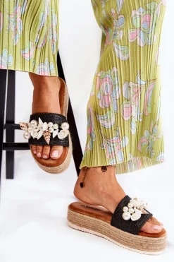 Clearance Damskie Klapki Na Platformie Z Muszelkami Czarne Tolia Damskie Klapki Na Platformie|Klapki Damskie Klasyczne