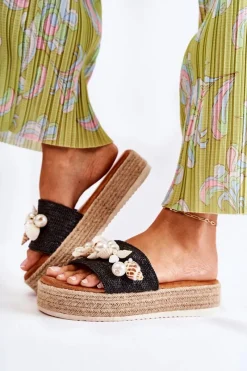 Clearance Damskie Klapki Na Platformie Z Muszelkami Czarne Tolia Damskie Klapki Na Platformie|Klapki Damskie Klasyczne