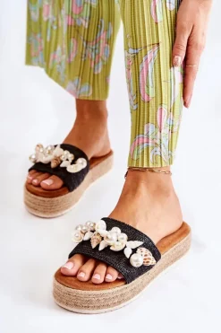 Clearance Damskie Klapki Na Platformie Z Muszelkami Czarne Tolia Damskie Klapki Na Platformie|Klapki Damskie Klasyczne