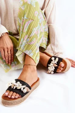 Clearance Damskie Klapki Na Platformie Z Muszelkami Czarne Tolia Damskie Klapki Na Platformie|Klapki Damskie Klasyczne