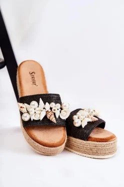 Clearance Damskie Klapki Na Platformie Z Muszelkami Czarne Tolia Damskie Klapki Na Platformie|Klapki Damskie Klasyczne