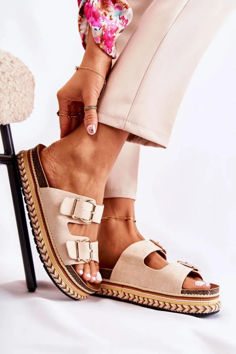 Damskie Klapki Na Platformie Beżowy Melisa Damskie Klapki Na Platformie|Klapki Damskie Klasyczne