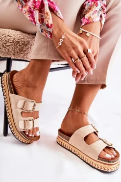 Damskie Klapki Na Platformie Beżowy Melisa Damskie Klapki Na Platformie|Klapki Damskie Klasyczne