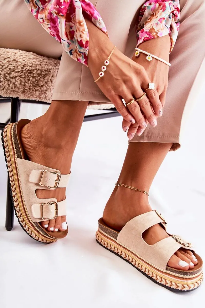 Damskie Klapki Na Platformie Beżowy Melisa Damskie Klapki Na Platformie|Klapki Damskie Klasyczne