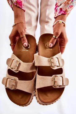 Damskie Klapki Na Platformie Beżowy Melisa Damskie Klapki Na Platformie|Klapki Damskie Klasyczne