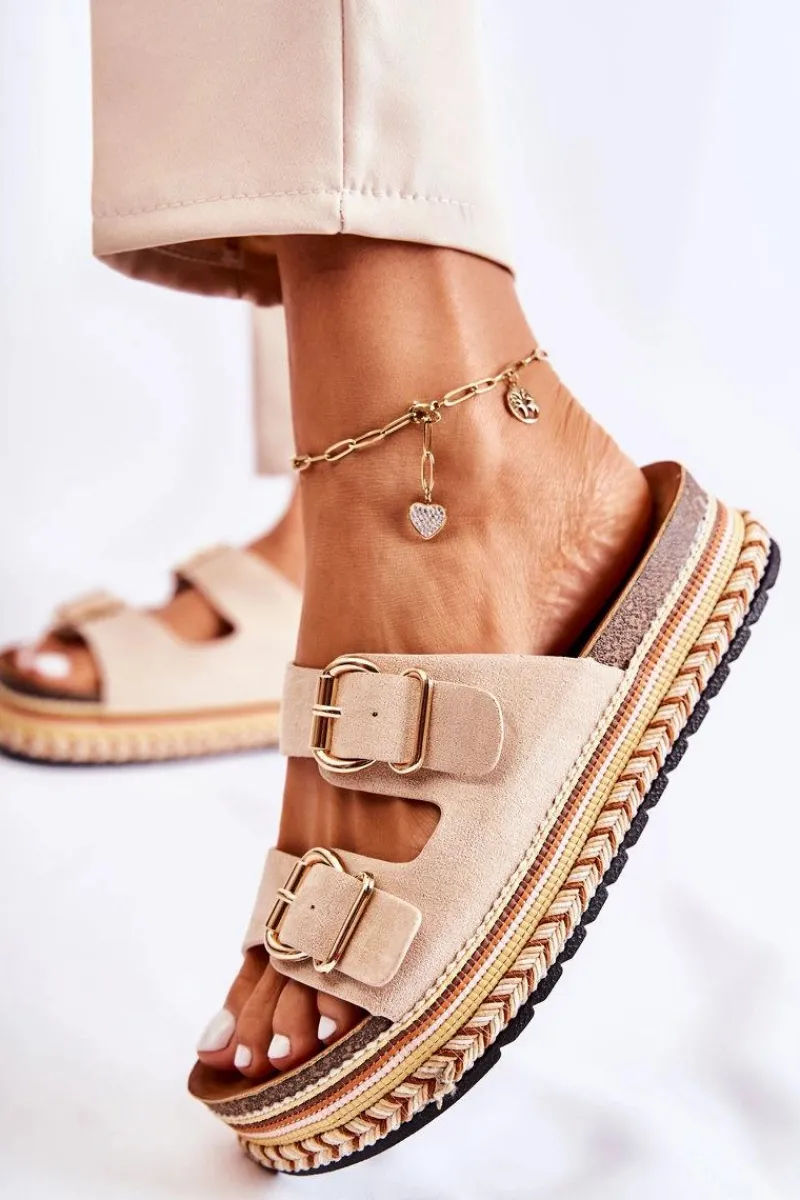 Damskie Klapki Na Platformie Beżowy Melisa Damskie Klapki Na Platformie|Klapki Damskie Klasyczne