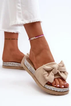 Klapki Na Platformie|Klapki Damskie Klasyczne>Boto Damskie Klapki Na Platformie Z Kokardą Beżowe Aflia