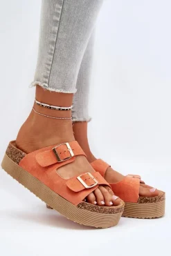 Online Boto Damskie Klapki Na Platformie Z Klamrami Pomarańczowe Lolpey