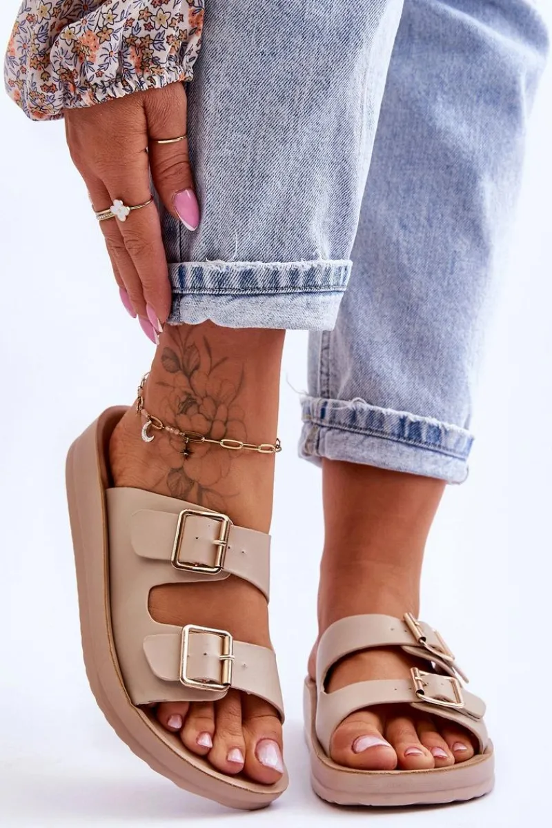 Klapki Na Platformie|Klapki Damskie Klasyczne>Boto Damskie Klapki Na Platformie Z Paskami Beżowe Clever