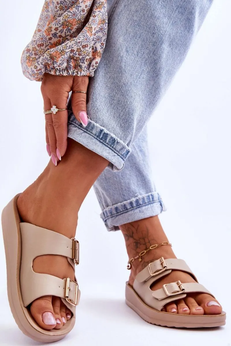 Klapki Na Platformie|Klapki Damskie Klasyczne>Boto Damskie Klapki Na Platformie Z Paskami Beżowe Clever