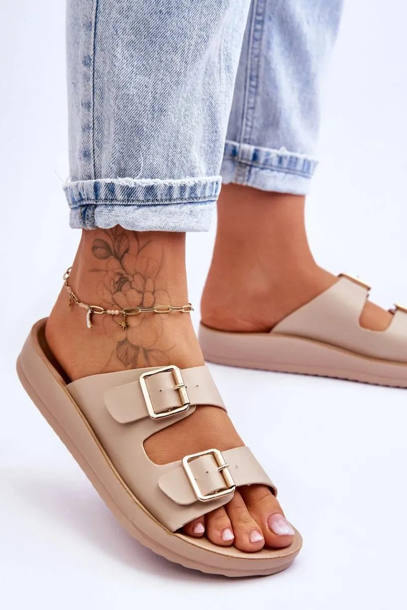 Klapki Na Platformie|Klapki Damskie Klasyczne>Boto Damskie Klapki Na Platformie Z Paskami Beżowe Clever