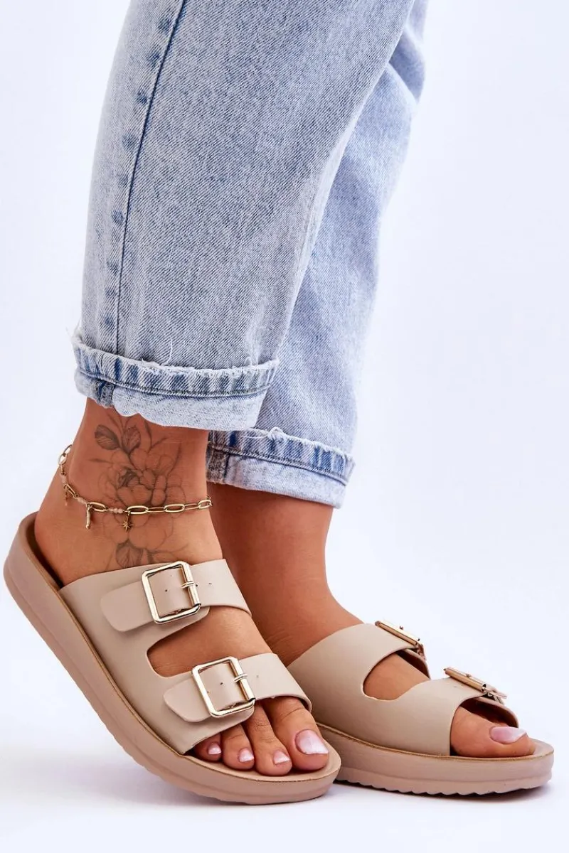 Klapki Na Platformie|Klapki Damskie Klasyczne>Boto Damskie Klapki Na Platformie Z Paskami Beżowe Clever