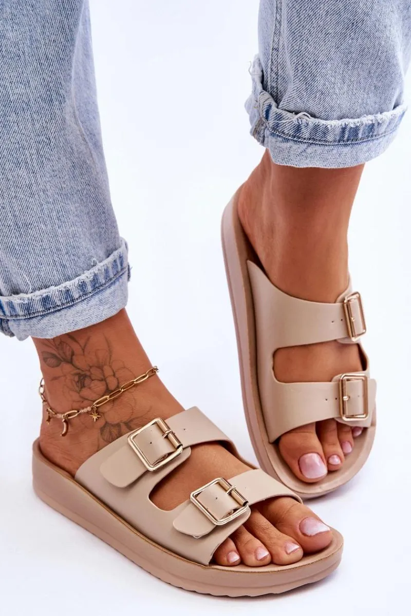 Klapki Na Platformie|Klapki Damskie Klasyczne>Boto Damskie Klapki Na Platformie Z Paskami Beżowe Clever