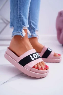 Best Boto Damskie Klapki Na Platformie Z Dżetami Love Różowe MoreLove