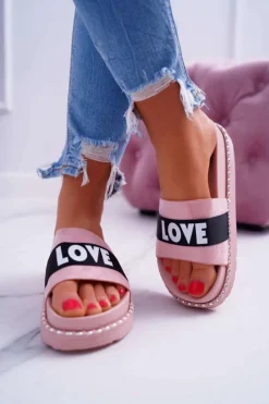 Best Boto Damskie Klapki Na Platformie Z Dżetami Love Różowe MoreLove