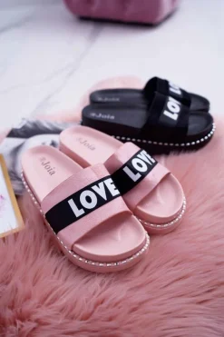 Best Boto Damskie Klapki Na Platformie Z Dżetami Love Różowe MoreLove