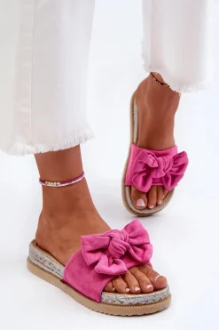 Clearance Boto Damskie Klapki Na Platformie Z Kokardą Fuksja Aflia