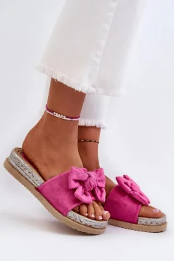 Clearance Boto Damskie Klapki Na Platformie Z Kokardą Fuksja Aflia