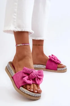 Clearance Boto Damskie Klapki Na Platformie Z Kokardą Fuksja Aflia