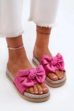 Clearance Boto Damskie Klapki Na Platformie Z Kokardą Fuksja Aflia