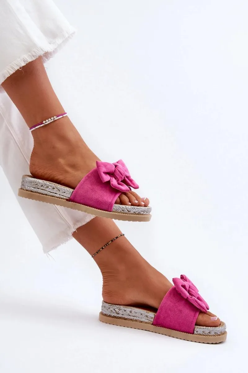 Clearance Boto Damskie Klapki Na Platformie Z Kokardą Fuksja Aflia