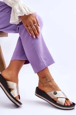 Hot Buty damskie Vinceza Damskie Klapki Na Platformie Z Ozdobą Złote Brooklyn